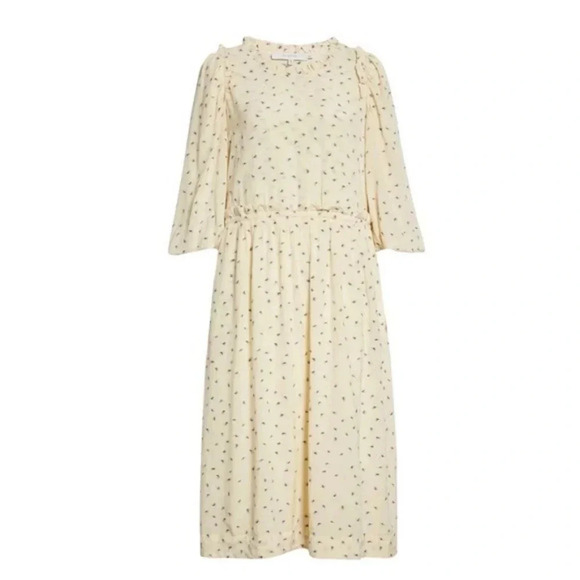 NEW Munthe Curtis Open Back Embroidered Floral Midi Dress Pale Yellow Size 8 - Picture 4 of 14
